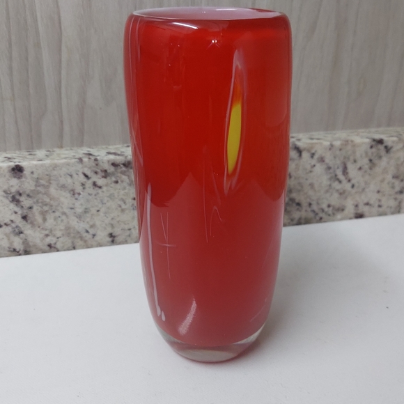 Eastern Art Glass Vase Red floral Hand Blown Cased Abstract - Picture 2 of 3